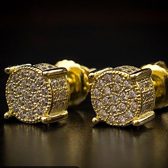 Jewelry - Gold Round Cut Moissanite Circle Shaped Pave Diamond Zircon Stud Earrings